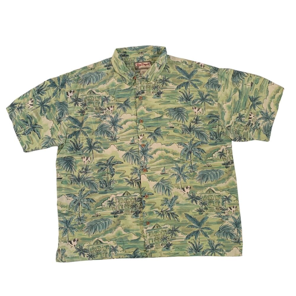 Big Dogs Men's Size XL Short Sleeve Button Up Loop Collar Silk Hawaiian Shirt